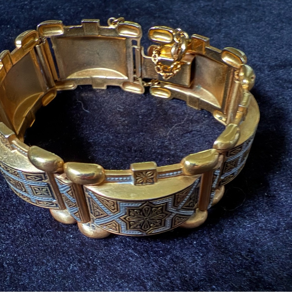 Vintage Spanish Damascene Geometric Panel Linked Bracelet
